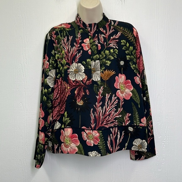 H&M - Bright Floral Colorful Patterned Half Button Long Sleeve Blouse Size 2 - Picture 2 of 11